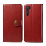 For OPPO F15 & A91 Retro Solid Color Leather Buckle Phone Case with Photo Frame & Card Slot & Wallet & Bracket Function(Red)