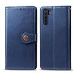 For OPPO F15 & A91 Retro Solid Color Leather Buckle Phone Case with Photo Frame & Card Slot & Wallet & Bracket Function(Blue)