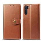 For OPPO F15 & A91 Retro Solid Color Leather Buckle Phone Case with Photo Frame & Card Slot & Wallet & Bracket Function(Brown)