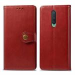 For OnePlus 8 Retro Solid Color Leather Buckle Phone Case with Photo Frame & Card Slot & Wallet & Bracket Function(Red)