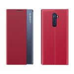 For OPPO Reno2 F / Reno2 Z Side Display Magnetic Horizontal Flip Plain Texture Cloth + PC Case with Holder & Sleep / Wake-up Function(Red)