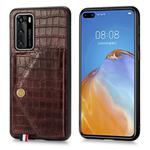 For Huawei P40 Crocodile Pattern PU+TPU+PVC Shatter-resistant Mobile Phone Case with Magnetic Invisible Holder & Holder & Card Slots(Brown)