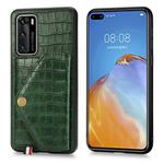 For Huawei P40 Crocodile Pattern PU+TPU+PVC Shatter-resistant Mobile Phone Case with Magnetic Invisible Holder & Holder & Card Slots(Blackish Green)
