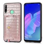 For Huawei P40 Lite E Crocodile Pattern PU+TPU+PVC Shatter-resistant Mobile Phone Case with Magnetic Invisible Holder & Holder & Card Slots(Rose Gold)