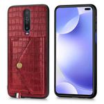 For Xiaomi Redmi K30 Crocodile Pattern PU+TPU+PVC Shatter-resistant Mobile Phone Case with Magnetic Invisible Holder & Holder & Card Slots(Red)