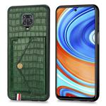 For Xiaomi Redmi Note 9 Crocodile Pattern PU+TPU+PVC Shatter-resistant Mobile Phone Case with Magnetic Invisible Holder & Holder & Card Slots(Blackish Green)