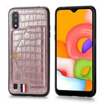 For Galaxy A01 Crocodile Pattern PU+TPU+PVC Shatter-resistant Mobile Phone Case with Magnetic Invisible Holder & Holder & Card Slots(Rose Gold)