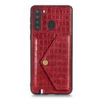For Galaxy A21 Crocodile Pattern PU+TPU+PVC Shatter-resistant Mobile Phone Case with Magnetic Invisible Holder & Holder & Card Slots(Red)