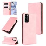 For Huawei Honor 30 Pro Retro-skin Business Magnetic Suction Leather Case with Holder & Card Slots & Wallet(Pink)