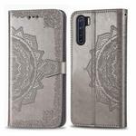 For OPPO F15 & A91 Halfway Mandala Embossing Pattern Horizontal Flip Leather Case with Holder & Card Slots & Wallet & Photo Frame & Lanyard(Gray)