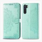 For OPPO F15 & A91 Halfway Mandala Embossing Pattern Horizontal Flip Leather Case with Holder & Card Slots & Wallet & Photo Frame & Lanyard(Green)