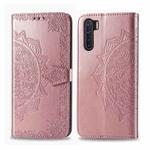 For OPPO F15 & A91 Halfway Mandala Embossing Pattern Horizontal Flip Leather Case with Holder & Card Slots & Wallet & Photo Frame & Lanyard(Rose Gold)