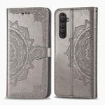 For Realme X50 Pro Halfway Mandala Embossing Pattern Horizontal Flip Leather Case with Holder & Card Slots & Wallet & Photo Frame & Lanyard(Gray)