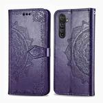 For Realme X50 Pro Halfway Mandala Embossing Pattern Horizontal Flip Leather Case with Holder & Card Slots & Wallet & Photo Frame & Lanyard(Purple)
