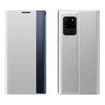 For Galaxy A71 2020 Side Display Magnetic Horizontal Flip Plain Texture Cloth + PC Case with Holder & Sleep / Wake-up Function(Silver)