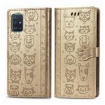 For Galaxy A71 5G Lovely Cat and Dog Embossing Pattern Horizontal Flip Leather Case , with Holder & Card Slots & Wallet & Cartoon Clasp & Lanyard(Gold)