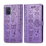 For Galaxy A71 5G Lovely Cat and Dog Embossing Pattern Horizontal Flip Leather Case , with Holder & Card Slots & Wallet & Cartoon Clasp & Lanyard(Purple)