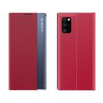 For Galaxy A31 Side Display Magnetic Horizontal Flip Plain Texture Cloth + PC Case with Holder & Sleep / Wake-up Function(Red)