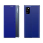 For Galaxy A31 Side Display Magnetic Horizontal Flip Plain Texture Cloth + PC Case with Holder & Sleep / Wake-up Function(Blue)