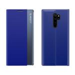 For Xiaomi Redmi Note 8 Pro Side Display Magnetic Horizontal Flip Plain Texture Cloth + PC Case with Holder & Sleep / Wake-up Function(Blue)