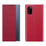 For Galaxy M30s Side Display Magnetic Horizontal Flip Plain Texture Cloth + PC Case with Holder & Sleep / Wake-up Function(Red)