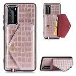 For Huawei P40 Pro Crocodile Pattern Envelope Card Package Phone Case With Magnet And Bracket Function(Rose Gold)