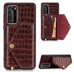 For Huawei P40 Pro Crocodile Pattern Envelope Card Package Phone Case With Magnet And Bracket Function(Brown)