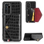 For Huawei P40 Crocodile Pattern Envelope Card Package Phone Case With Magnet And Bracket Function(Black)