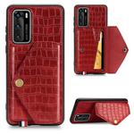 For Huawei P40 Crocodile Pattern Envelope Card Package Phone Case With Magnet And Bracket Function(Red)