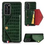 For Huawei P40 Crocodile Pattern Envelope Card Package Phone Case With Magnet And Bracket Function(Green)
