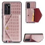 For Huawei P40 Crocodile Pattern Envelope Card Package Phone Case With Magnet And Bracket Function(Rose Gold)