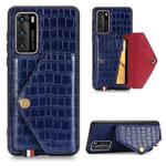 For Huawei P40 Crocodile Pattern Envelope Card Package Phone Case With Magnet And Bracket Function(Blue)