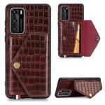 For Huawei P40 Crocodile Pattern Envelope Card Package Phone Case With Magnet And Bracket Function(Brown)