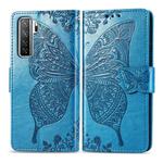 For Huawei Nova 7 SE/P40 Lite 5G Butterfly Love Flower Embossed Horizontal Flip Leather Case with Bracket / Card Slot / Wallet / Lanyard(Blue)