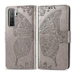 For Huawei Nova 7 SE/P40 Lite 5G Butterfly Love Flower Embossed Horizontal Flip Leather Case with Bracket / Card Slot / Wallet / Lanyard(Gray)
