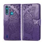 For Moto G8 Power Lite Butterfly Love Flower Embossed Horizontal Flip Leather Case with Bracket / Card Slot / Wallet / Lanyard(Dark Purple)