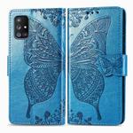 For Galaxy A51 5G Butterfly Love Flower Embossed Horizontal Flip Leather Case with Bracket / Card Slot / Wallet / Lanyard(Blue)