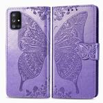 For Galaxy A51 5G Butterfly Love Flower Embossed Horizontal Flip Leather Case with Bracket / Card Slot / Wallet / Lanyard(Light Purple)