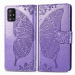 For Galaxy A71 5G Butterfly Love Flower Embossed Horizontal Flip Leather Case with Bracket / Card Slot / Wallet / Lanyard(Light Purple)