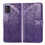 For Galaxy A71 5G Butterfly Love Flower Embossed Horizontal Flip Leather Case with Bracket / Card Slot / Wallet / Lanyard(Dark Purple)