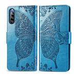 For Sony Xperia L4 Butterfly Love Flower Embossed Horizontal Flip Leather Case with Bracket / Card Slot / Wallet / Lanyard(Blue)