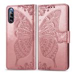 For Sony Xperia L4 Butterfly Love Flower Embossed Horizontal Flip Leather Case with Bracket / Card Slot / Wallet / Lanyard(Rose Gold)