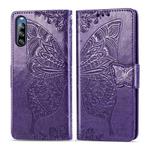 For Sony Xperia L4 Butterfly Love Flower Embossed Horizontal Flip Leather Case with Bracket / Card Slot / Wallet / Lanyard(Dark Purple)