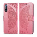 For Sony Xperia L4 Butterfly Love Flower Embossed Horizontal Flip Leather Case with Bracket / Card Slot / Wallet / Lanyard(Pink)