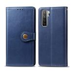 For Huawei Nova 7 SE/P40 Lite 5G Retro Solid Color Leather Buckle Phone Case with Lanyard & Photo Frame & Card Slot & Wallet & Stand Function(Blue)