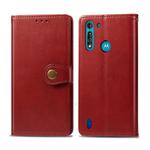 For Moto G8 Power Lite Retro Solid Color Leather Buckle Phone Case with Lanyard & Photo Frame & Card Slot & Wallet & Stand Function(Red)