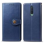 For OnePlus 8 Retro Solid Color Leather Buckle Phone Case with Lanyard & Photo Frame & Card Slot & Wallet & Stand Function(Blue)