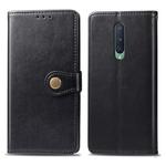 For OnePlus 8 Retro Solid Color Leather Buckle Phone Case with Lanyard & Photo Frame & Card Slot & Wallet & Stand Function(Black)