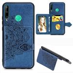 For Huawei P40 Lite E/Y7P Mandala Embossed Magnetic Cloth PU + TPU + PC Case with Holder & Card Slots & Wallet & Photo Frame & Strap(Blue)