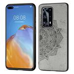 For Huawei P40 Pro+  Mandala Embossed Cloth Cover PC + TPU Mobile Phone Case with Magnetic Function and Hand Strap(Gray)